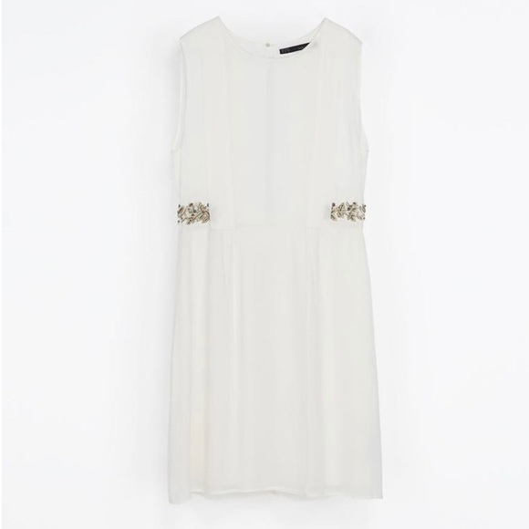 NEW Zara Ivory Dress With Gold Floral Embroidery - Picture 5 of 9